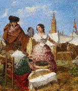 Aragon jose Rafael Courting at a Ring Shaped Pastry Stall at the Seville Fair painting